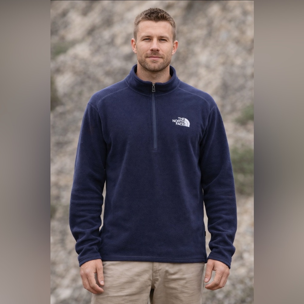 The North Face Jacket Mens Size XL Navy Blue Fleece Half Zip Outdoor Casual Logo
